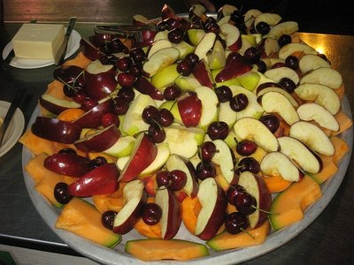 Cantaloupe, apples and cherries.