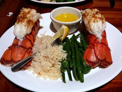 Twin lobster tail dinner prepared at Cap'n Jacks Restaurant.