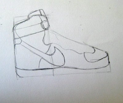 Draw the swoosh and the toe of the sneaker.