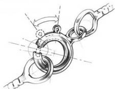 Spring ring clasp opens to secure a loop that holds the chain together.