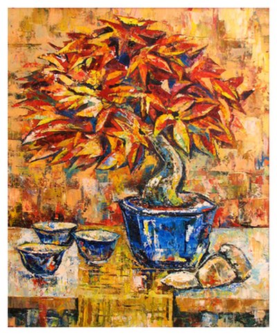 Black can be left to outline the painted objects on a canvas.