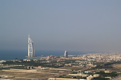 The Baruj al Arab hotel sits on a private island on Jumeriah Beach in Dubai.