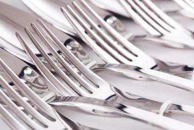 Close up of silver-plated forks