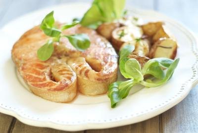 A small portion of fish is a good first main course.