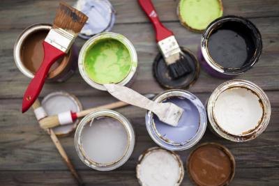 open paint cans