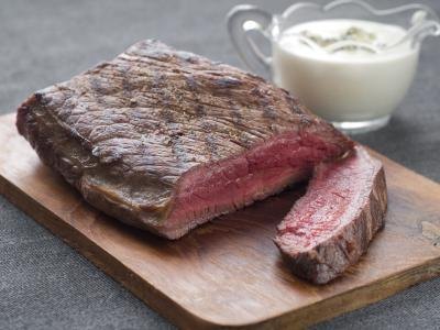 Rare cooked beef with horseradish sauce