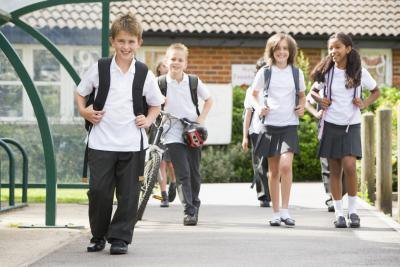 Students wearing the same clothing.