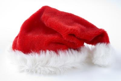 Red Santa hat against white background.