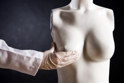 Breast examination on mannequin.