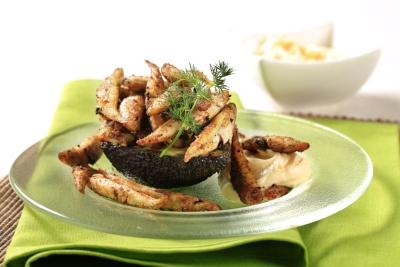 Fried anchovies with avacado