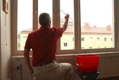 Man cleaning windows