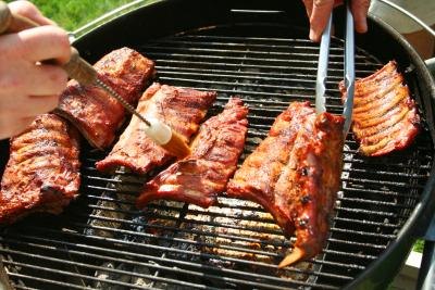 Pork ribs being barbequed