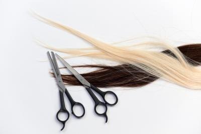 Hair extensions and scissors.