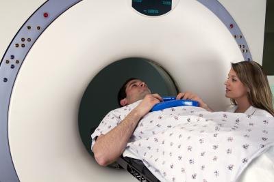 man in PET scanner