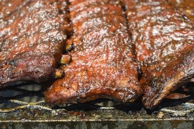 Pork baby back ribs on grill