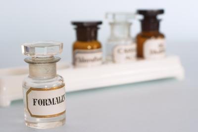 Several clear bottles with preservatives.