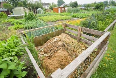 A composting bin outside in a garden.