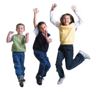 Kids dancing and jumping.