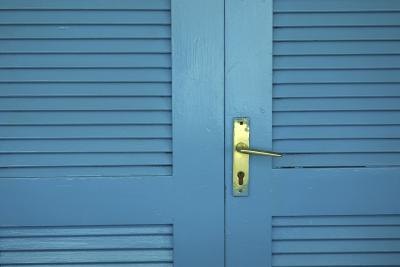 Blue colored closet doors