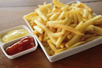 A plate of french fries.