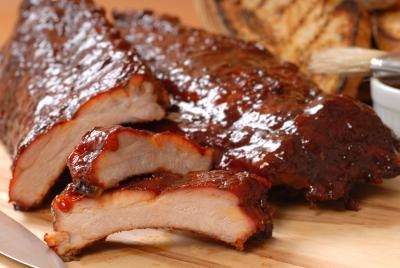 Slices from rack of pork ribs