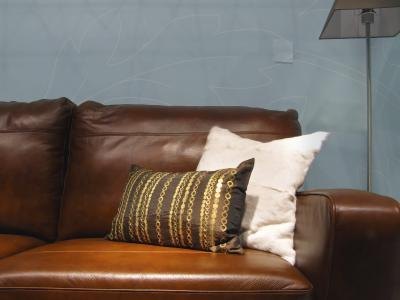 brown furniture with pale blue paint color