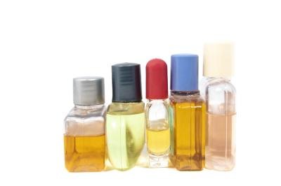 Assorted hair product bottles.