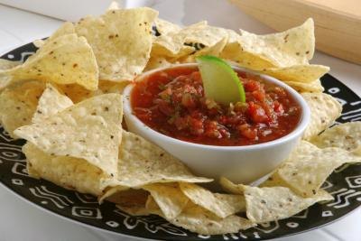 A plate of chips and salsa