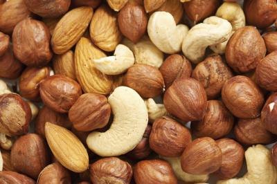 A variety of salted and roasted nuts.