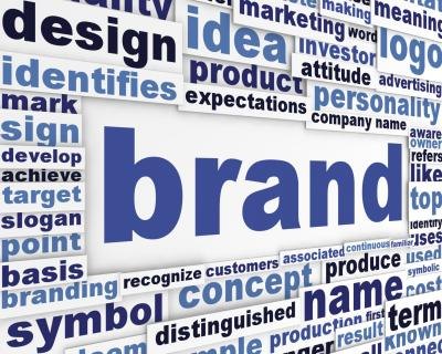 Close up of words relating to branding and design.
