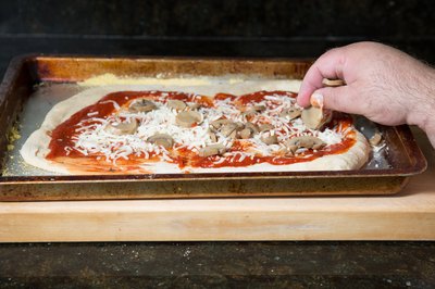 pizza on a cookie sheet