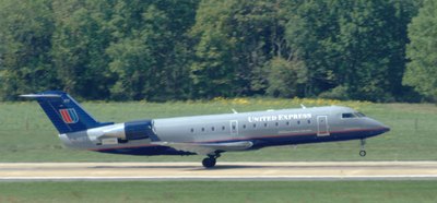 A United Express aircraft taking-off.