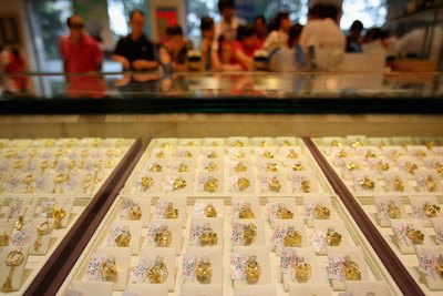 Gold jewelry display counter
