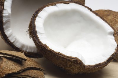 A close-up of a broken coconut.