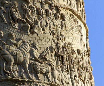 Detail of Trajan's column relief sculpture in Rome