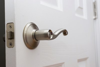 Door with a lever handle.