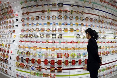 Instant ramen noodle cups on display