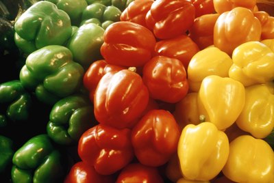 Red, yellow and green peppers.