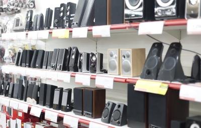 Speakers on store shelf
