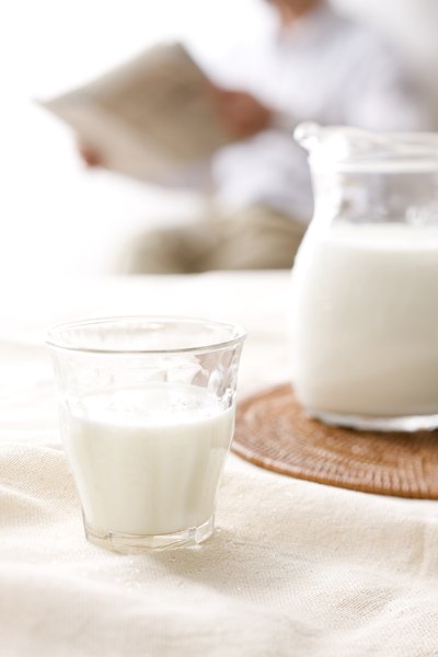 Glass of poured milk.