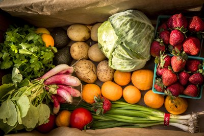 Box of fresh fruit and vegetables