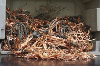 Copper wires being recycled at a scrap yard.