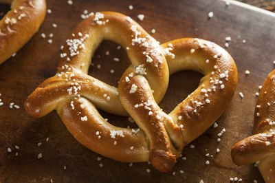 A close-up of a homemade soft pretzel.