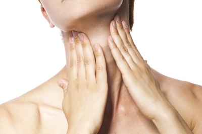 The thyroid gland is located at the bottom of the neck.