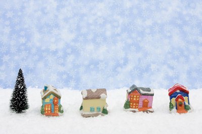 Christmas village with faux snow.