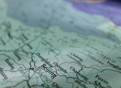Close up of map of China.