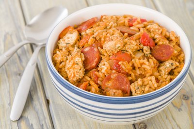 Small bowl of Cajun jambalaya.