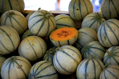Heap of cantaloupes at market.