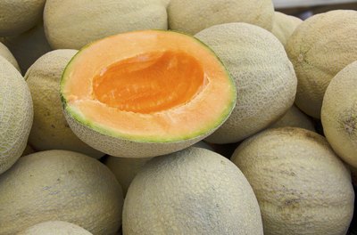 Halved cantaloupe.