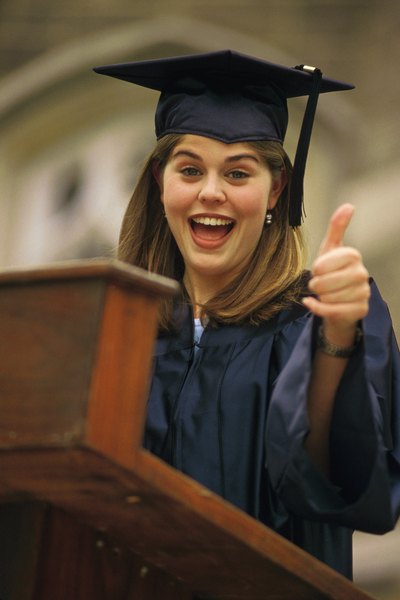 A girl gives an optimistic speech at her highschool graduation.